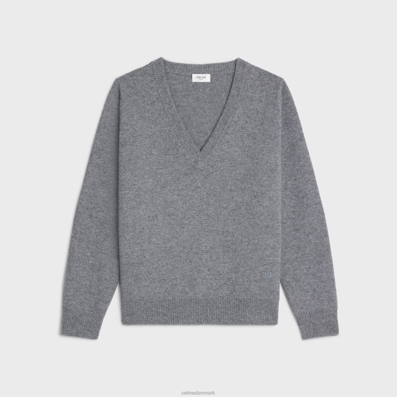 CELINE Kvinder triomphe sweater med v-hals i heritage cashmere F44FV758 beklædning mellemgrå