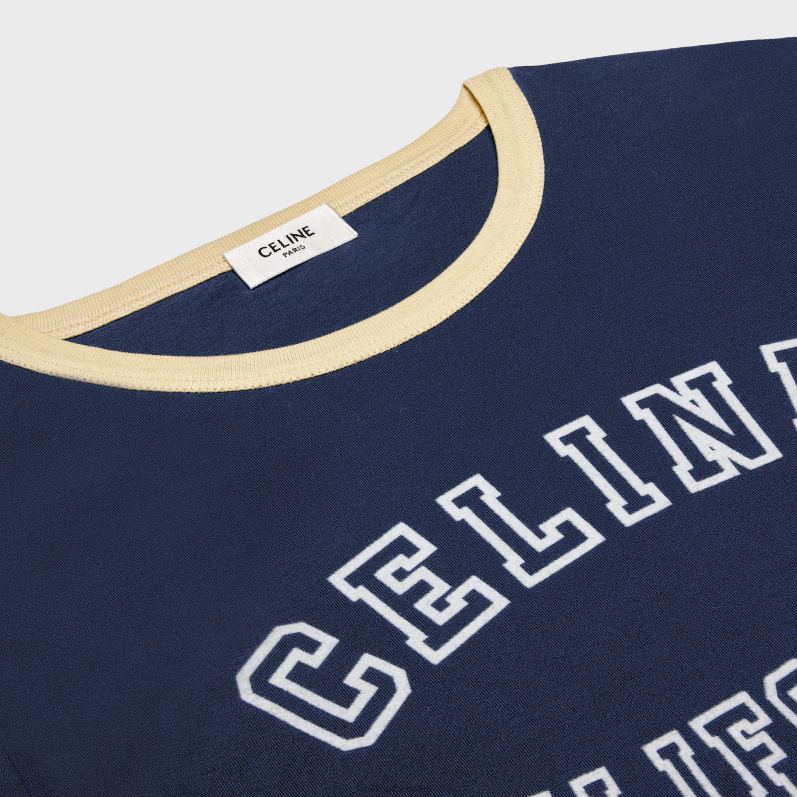 CELINE Kvinder california 70'er t-shirt i bomuldsjersey F44FV776 beklædning bleu nuit/citrontærte/off wh