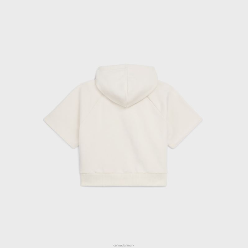 CELINE Kvinder cropped hættetrøje i bomuldsfleece F44FV783 beklædning creme/sort