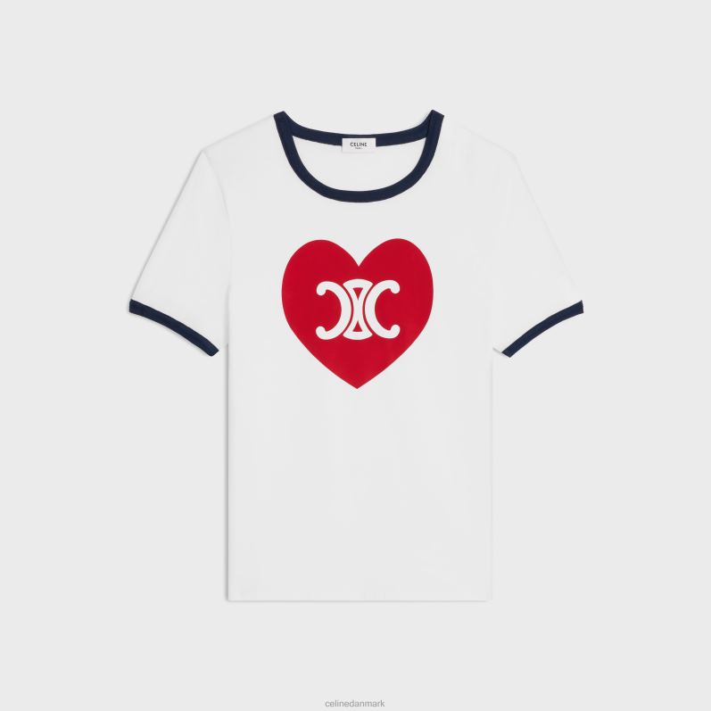 CELINE Kvinder heart triomphe t-shirt i bomuldsjersey F44FV677 beklædning off white/marineblå/rød