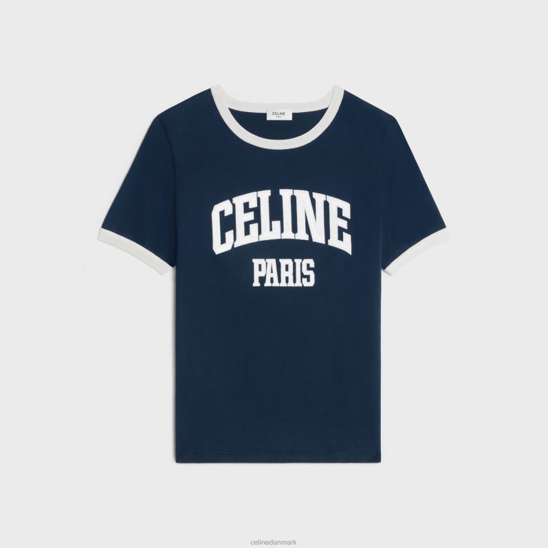 CELINE Kvinder paris 70'er t-shirt i bomuldsjersey F44FV675 beklædning marineblå/råhvid