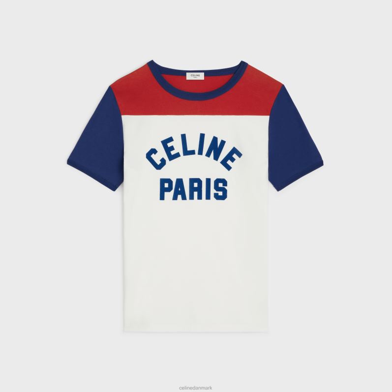 CELINE Kvinder paris 70'er t-shirt i bomuldsjersey F44FV774 beklædning off white/bleu berlin/deep