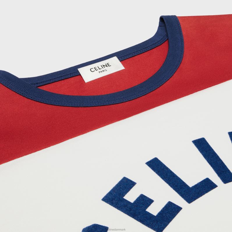 CELINE Kvinder paris 70'er t-shirt i bomuldsjersey F44FV774 beklædning off white/bleu berlin/deep