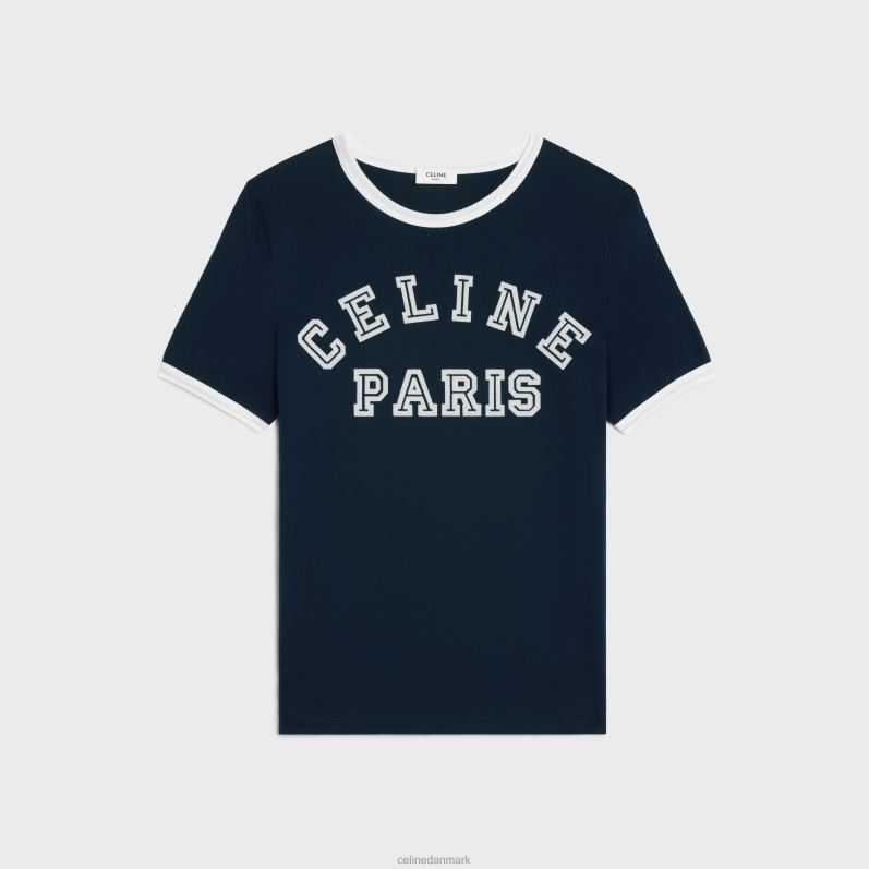 CELINE Kvinder paris t-shirt i bomuldsjersey F44FV674 beklædning marineblå/råhvid
