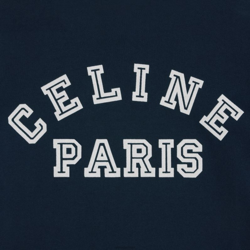 CELINE Kvinder paris t-shirt i bomuldsjersey F44FV674 beklædning marineblå/råhvid