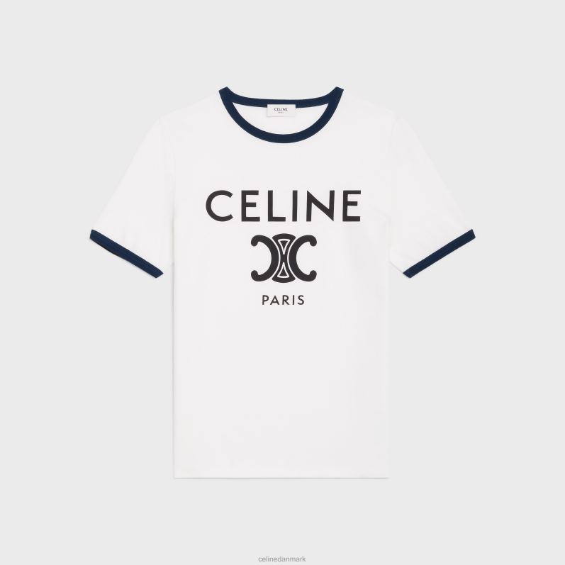 CELINE Kvinder paris t-shirt i bomuldsjersey F44FV773 beklædning off white/marineblå/sort