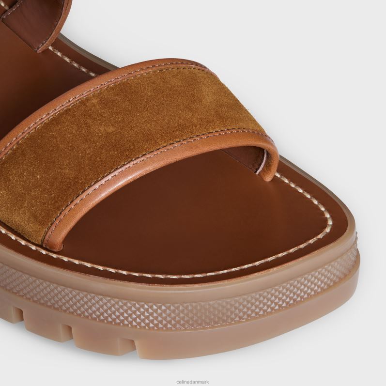 CELINE Kvinder clea triomphe sandal i kalveskind, vegetal garvning & ruskind kalveskind F44FV993 fodtøj let havana/tan