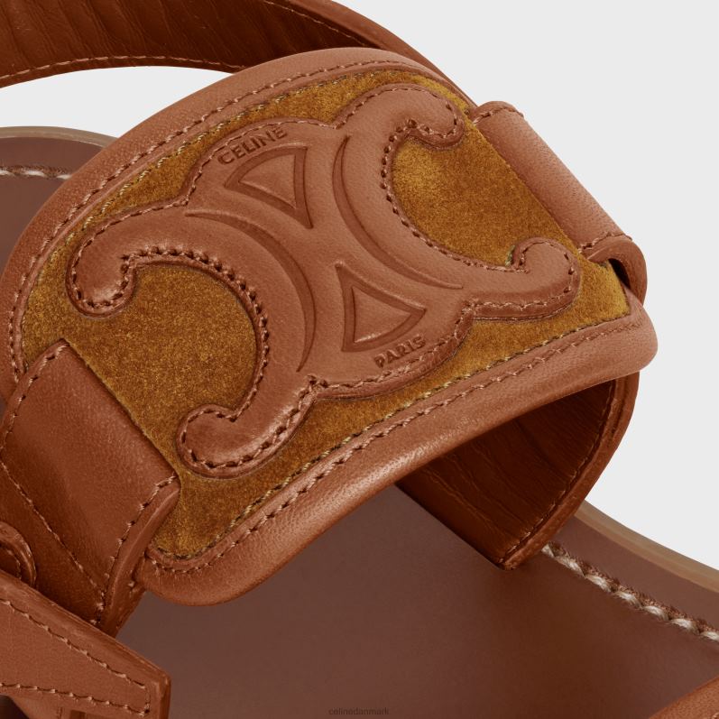 CELINE Kvinder clea triomphe sandal i kalveskind, vegetal garvning & ruskind kalveskind F44FV993 fodtøj let havana/tan