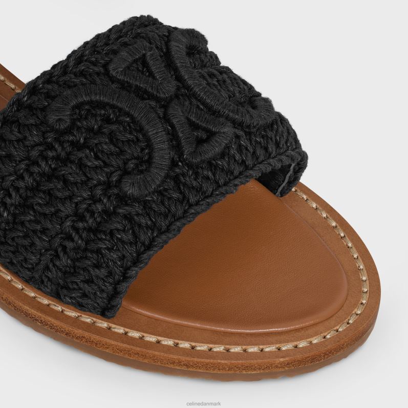 CELINE Kvinder lympia sandal i triomphe maccrame bomuld og kalveskind F44FV935 fodtøj sort