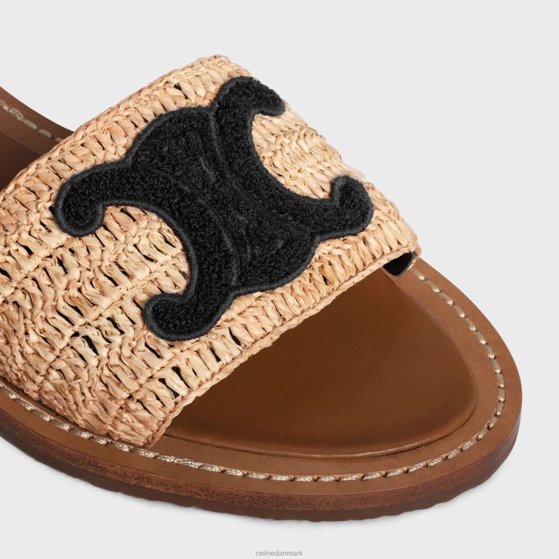 CELINE Kvinder lympia sandal med flad rem i raffia & kalveskind F44FV986 fodtøj beige/sort