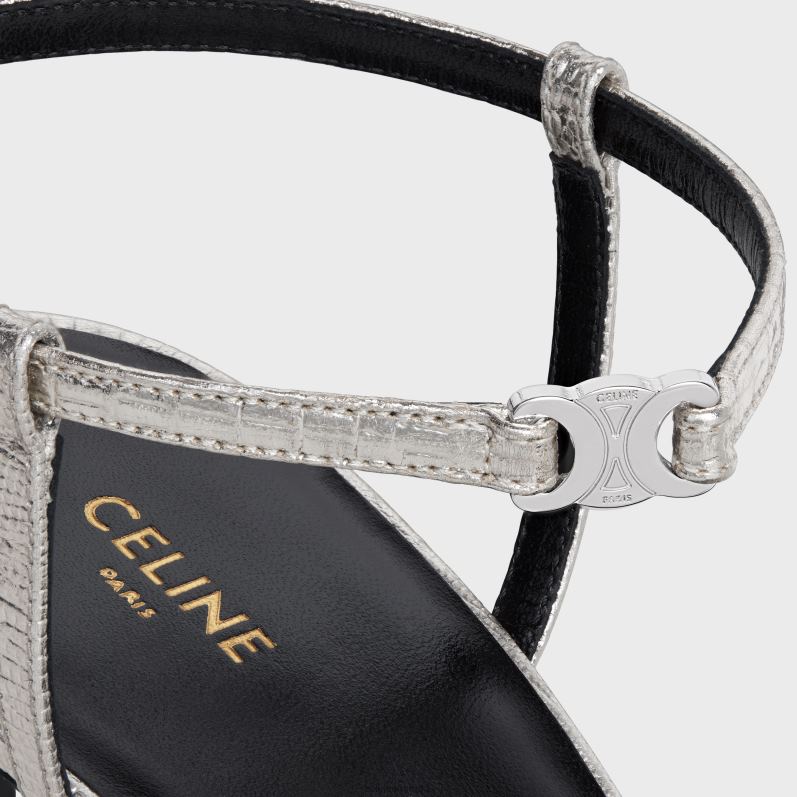 CELINE Kvinder soir-sandal i firbenstemplet metalliseret kalveskind F44FV1008 fodtøj platinium