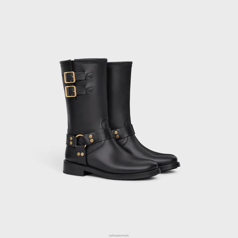 CELINE Kvinder biker mellemstøvle med sele i kalveskindsvegetal garvning F44FV929 fodtøj sort