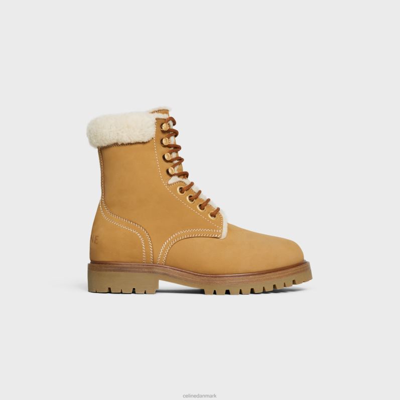 CELINE Kvinder kurt-snøre-mellemstøvle i nubuck kalveskind og shearling F44FV951 fodtøj let solbrun/naturlig