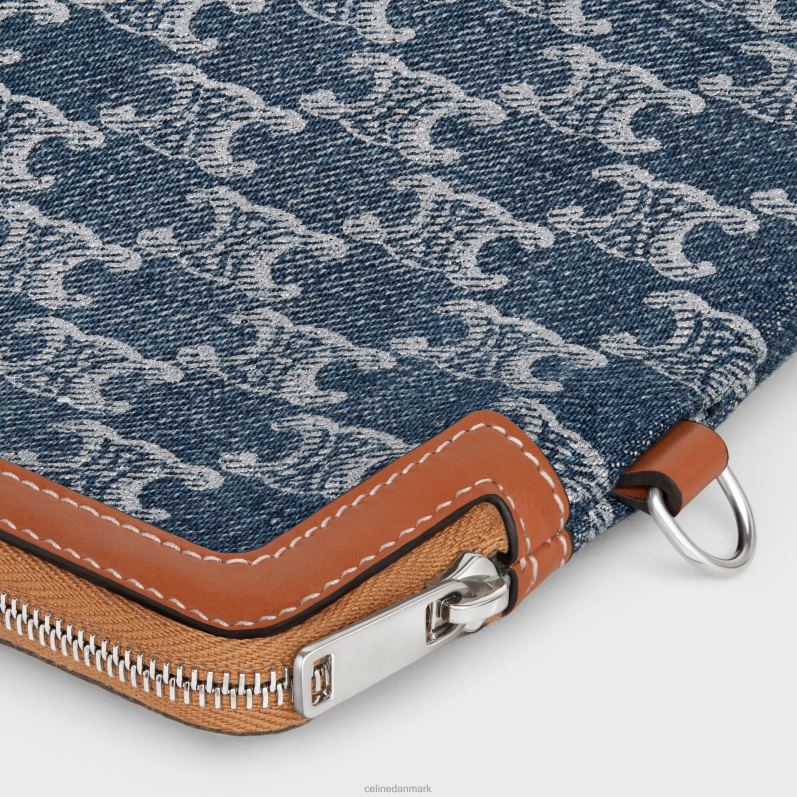 CELINE Kvinder lille pose med remsignatur i denim med triomf over det hele F44FV433 tilbehør denim/sølv