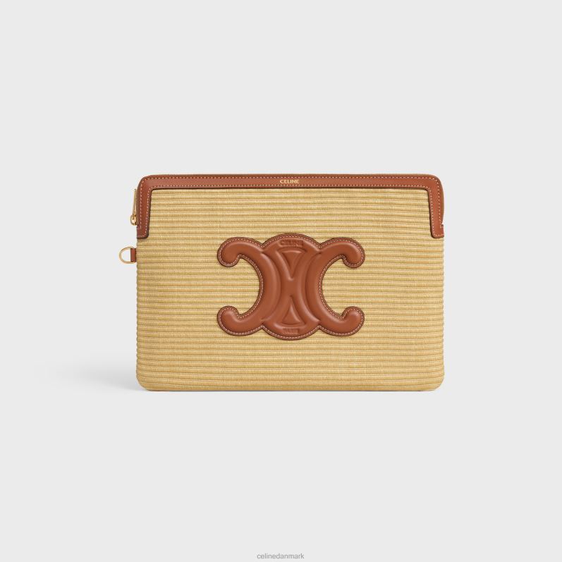 CELINE Kvinder lille pose med remsignatur i raffia-effekt tekstil & kalveskind F44FV403 tilbehør naturlig/brun