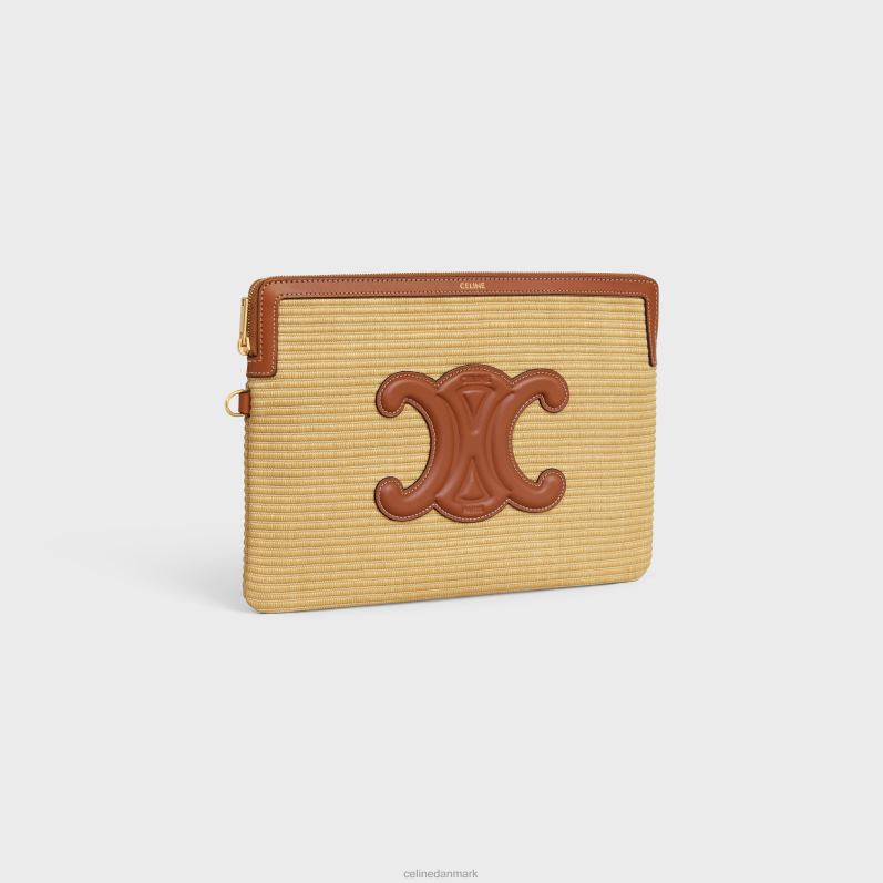 CELINE Kvinder lille pose med remsignatur i raffia-effekt tekstil & kalveskind F44FV403 tilbehør naturlig/brun