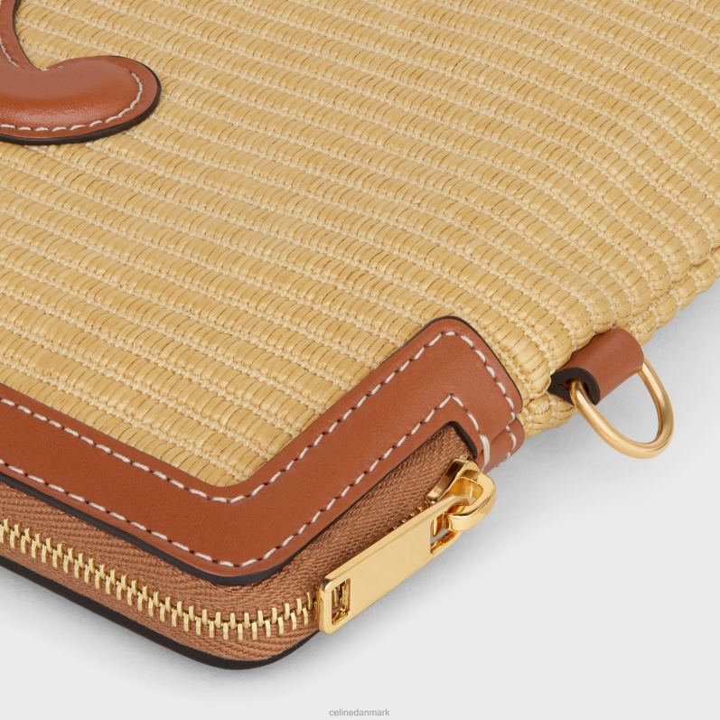 CELINE Kvinder lille pose med remsignatur i raffia-effekt tekstil & kalveskind F44FV403 tilbehør naturlig/brun