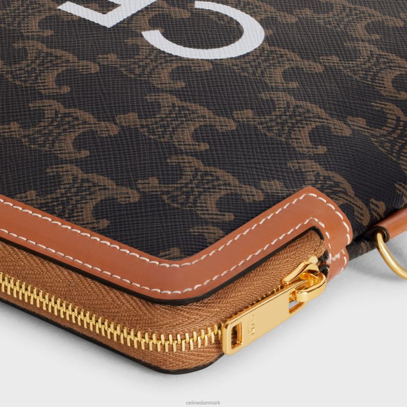 CELINE Kvinder lille pose med remsignatur i triomflærred med print F44FV508 tilbehør tan