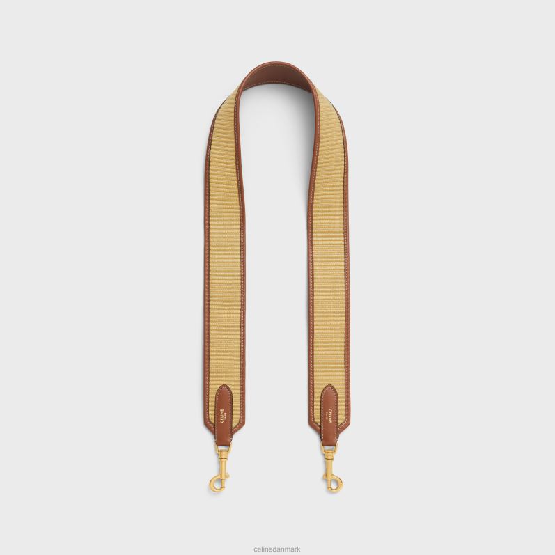 CELINE Kvinder rem i raffia-effekt tekstil & kalveskind med guldfinish F44FV404 tilbehør naturlig/brun