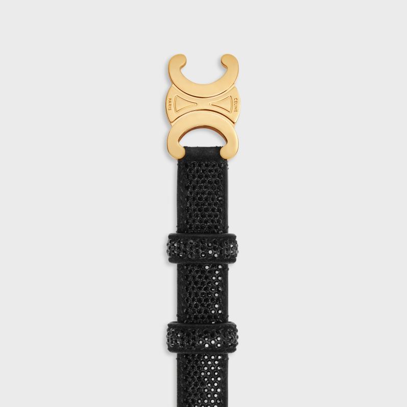 CELINE Kvinder lille triomfbælte i ruskind kalveskind med strass F44FV1079 tilbehør sort