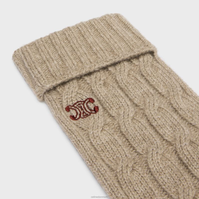CELINE Kvinder kabelstrikkede triomfhandsker i kashmir F44FV1186 tilbehør lys taupe
