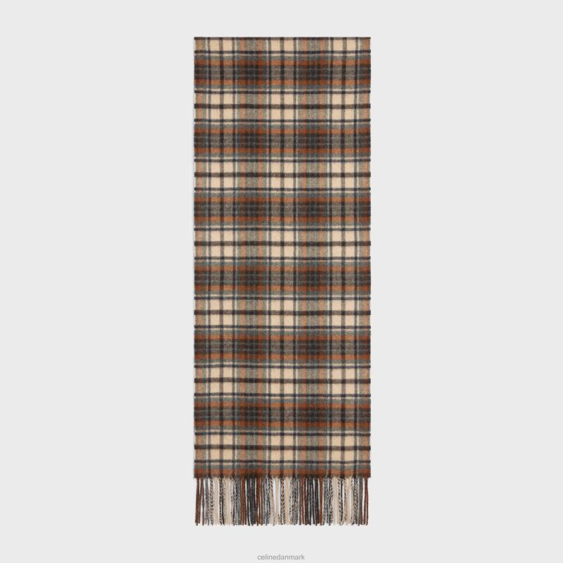 CELINE Mænd tørklæde i ternet kashmir F44FV2262 tilbehør mørkebrun/orange