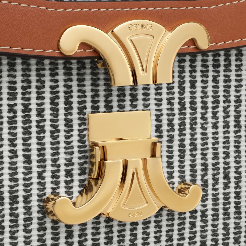 CELINE Kvinder classique triomftaske i stribet tekstil & kalveskind F44FV98 tilbehør antracit