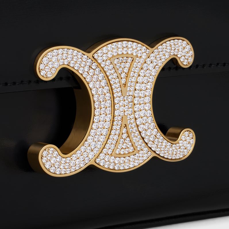 CELINE Kvinder kæde skuldertaske claude med strass lukning i skinnende kalveskind F44FV181 tilbehør sort