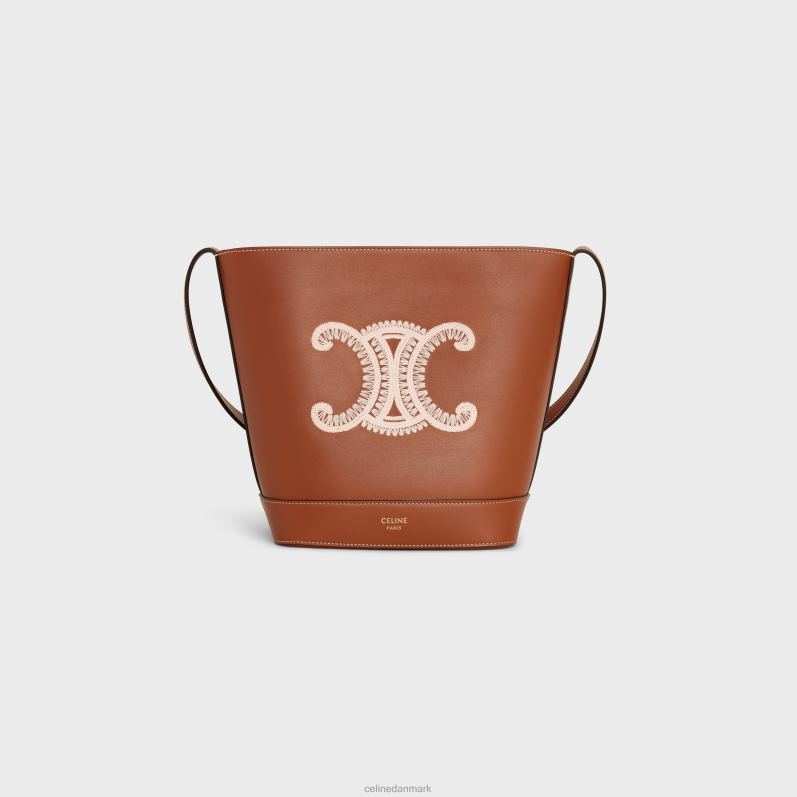 CELINE Kvinder lille bøtte cuir triomf i glat kalveskind med triomfbroderi F44FV200 tilbehør tan