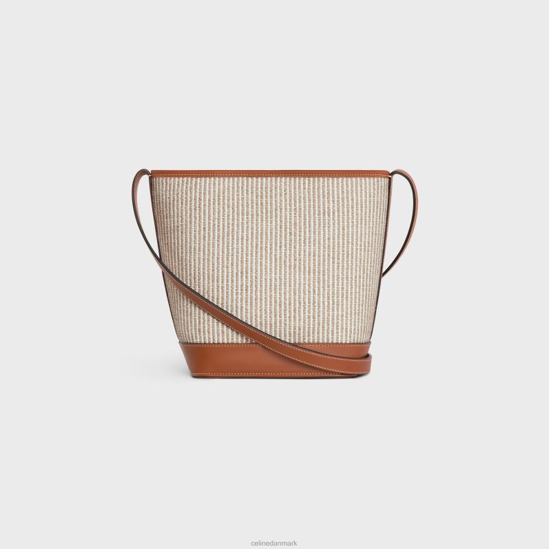 CELINE Kvinder lille bøtte cuir triomf i stribet tekstil & kalveskind F44FV202 tilbehør beige