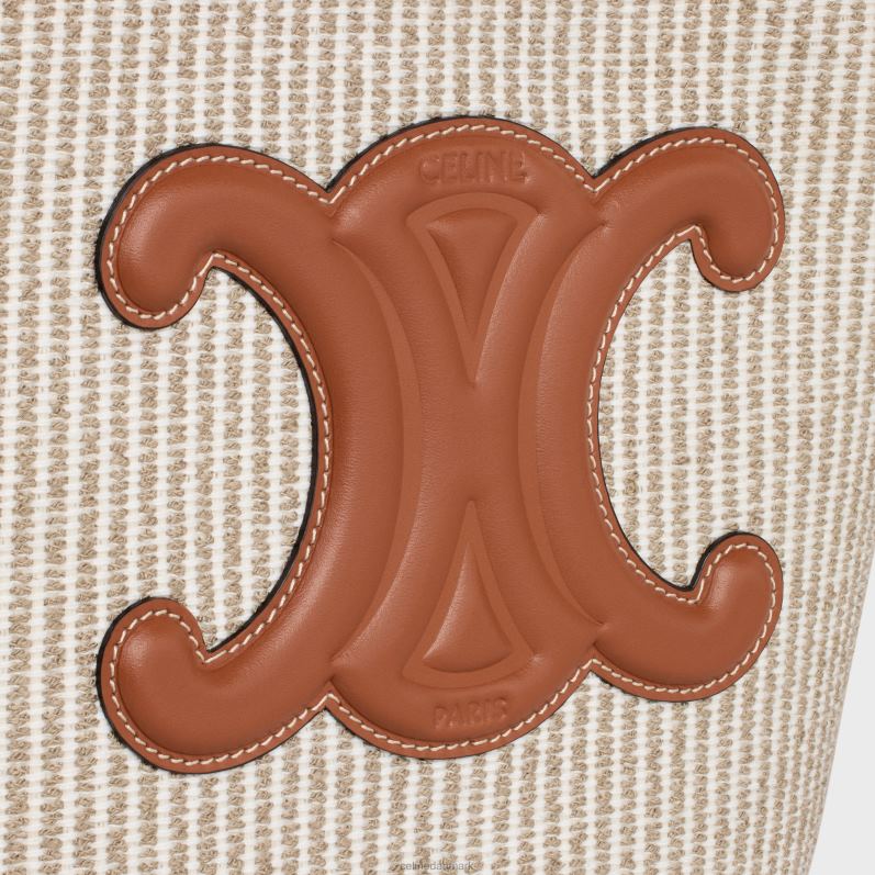 CELINE Kvinder lille bøtte cuir triomf i stribet tekstil & kalveskind F44FV202 tilbehør beige