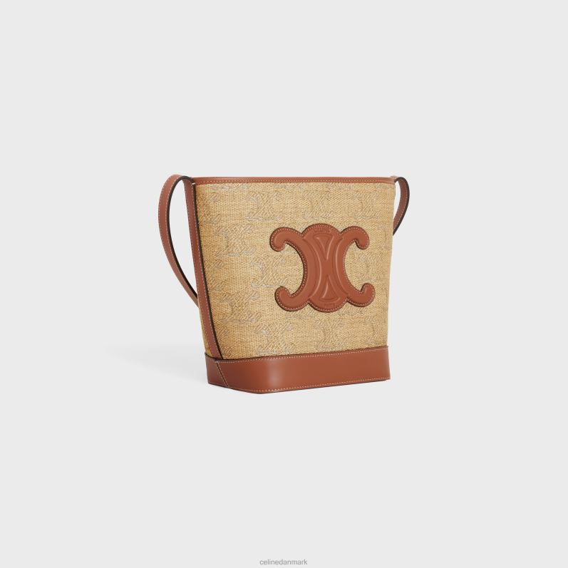 CELINE Kvinder lille bøtte cuir triomphe i raffia effekt tekstil med triomphe jacquard F44FV203 tilbehør natur/sølv