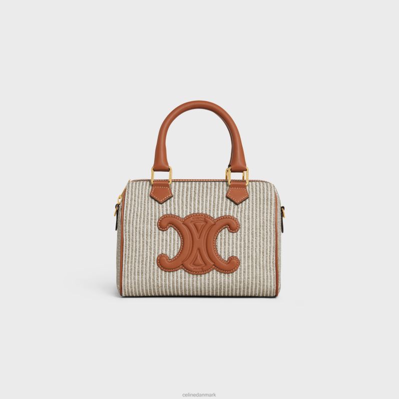 CELINE Kvinder lille boston cuir triomf i stribet tekstil & kalveskind F44FV208 tilbehør beige