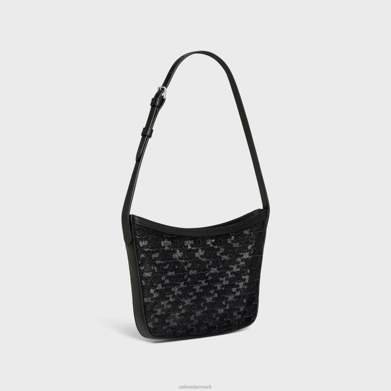 CELINE Kvinder medium croque-taske i tyltekstil med triomfbroderier F44FV40 tilbehør sort