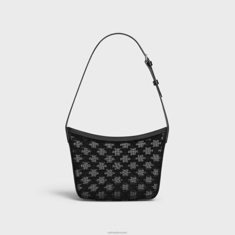 CELINE Kvinder medium croque-taske i tyltekstil med triomfbroderier F44FV40 tilbehør sort