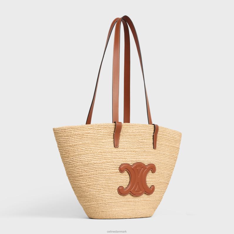 CELINE Kvinder medium smidig klassisk panier i raffia & kalveskind F44FV24 tilbehør tan