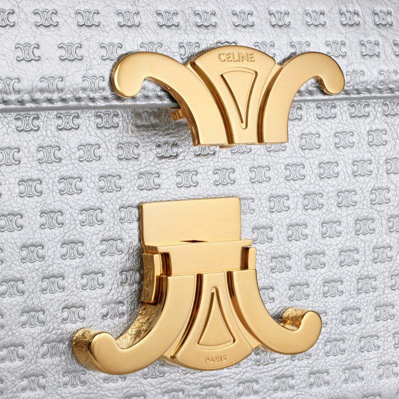 CELINE Kvinder skuldertaske claude i lamineret kalveskind med triomf over det hele F44FV55 tilbehør sølv