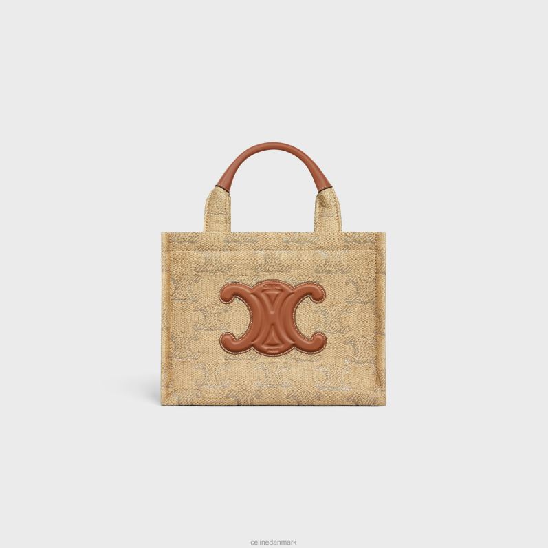 CELINE Kvinder små cabas thais i raffia effekt tekstil med triomphe jacquard F44FV248 tilbehør natur/sølv