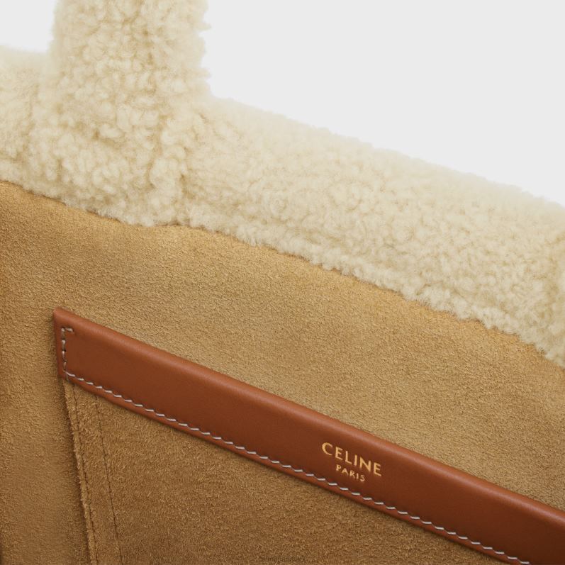 CELINE Kvinder små cabas thais i shearling med triomfbroderier F44FV252 tilbehør naturlig/brun
