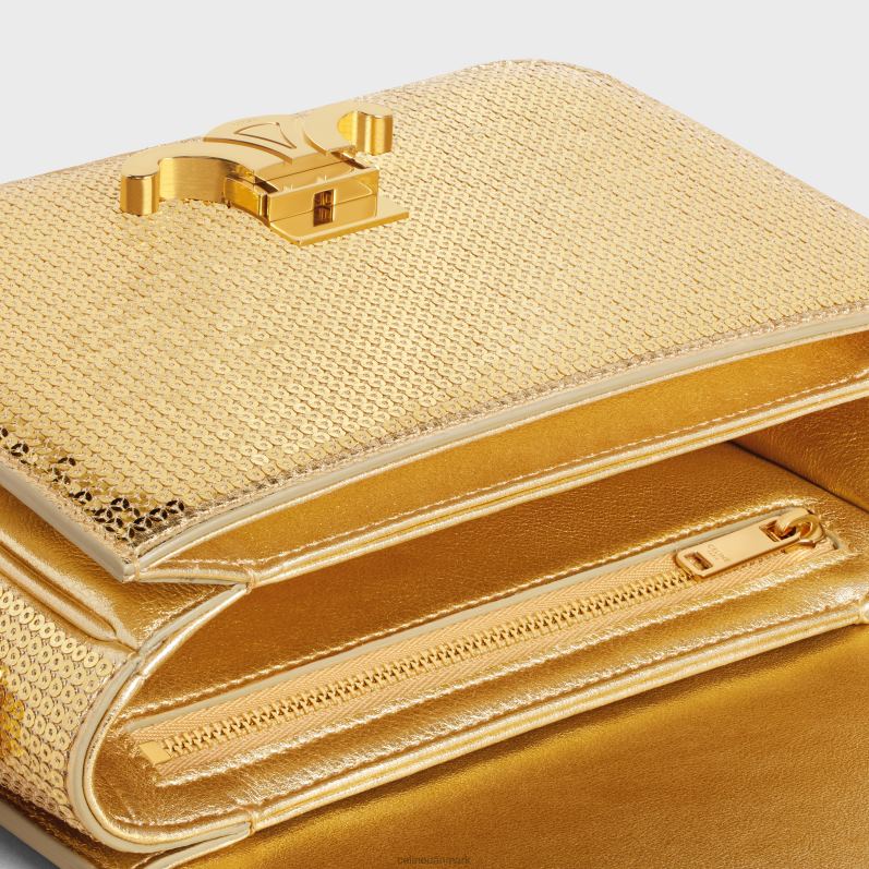 CELINE Kvinder teen triomf taske i pailletter og kalveskind F44FV103 tilbehør guld