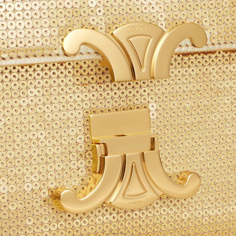 CELINE Kvinder teen triomf taske i pailletter og kalveskind F44FV103 tilbehør guld