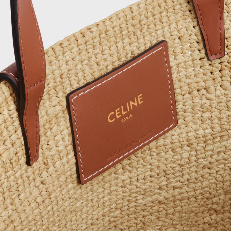 CELINE Kvinder teenager smidig klassisk panier i raffia & kalveskind F44FV26 tilbehør tan