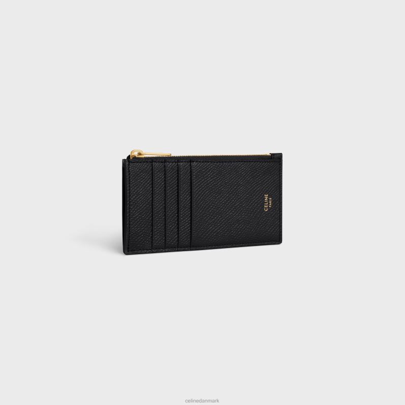 CELINE Kvinder lynlås kompakt kortholder essentials i kornet kalveskind F44FV506 tilbehør sort