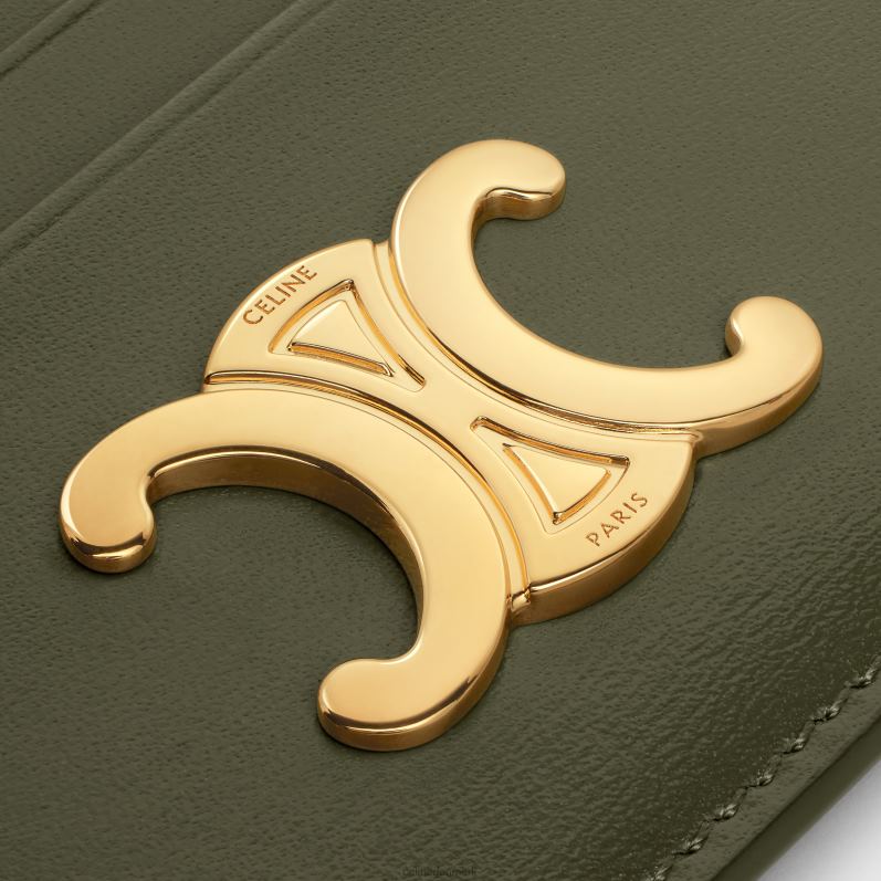 CELINE Kvinder triomfkortholder i skinnende kalveskind F44FV401 tilbehør mørk oliven