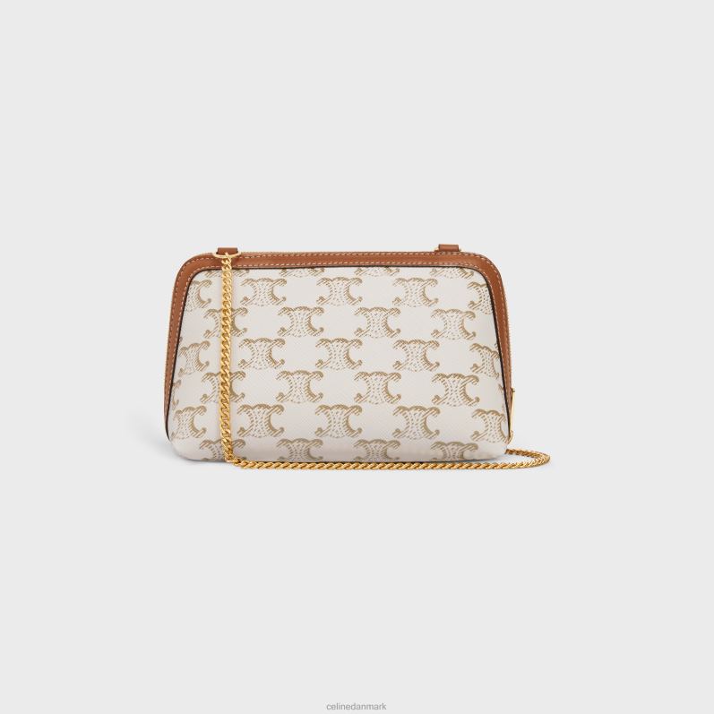 CELINE Kvinder clutch med kæde i triomphe canvas & lammeskind F44FV386 tilbehør hvid/tan