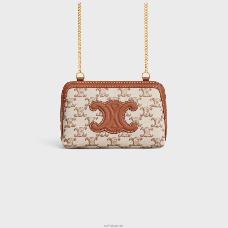 CELINE Kvinder clutch på kæde cuir triomf i tekstil med triomf print & kalveskind F44FV337 tilbehør hvid