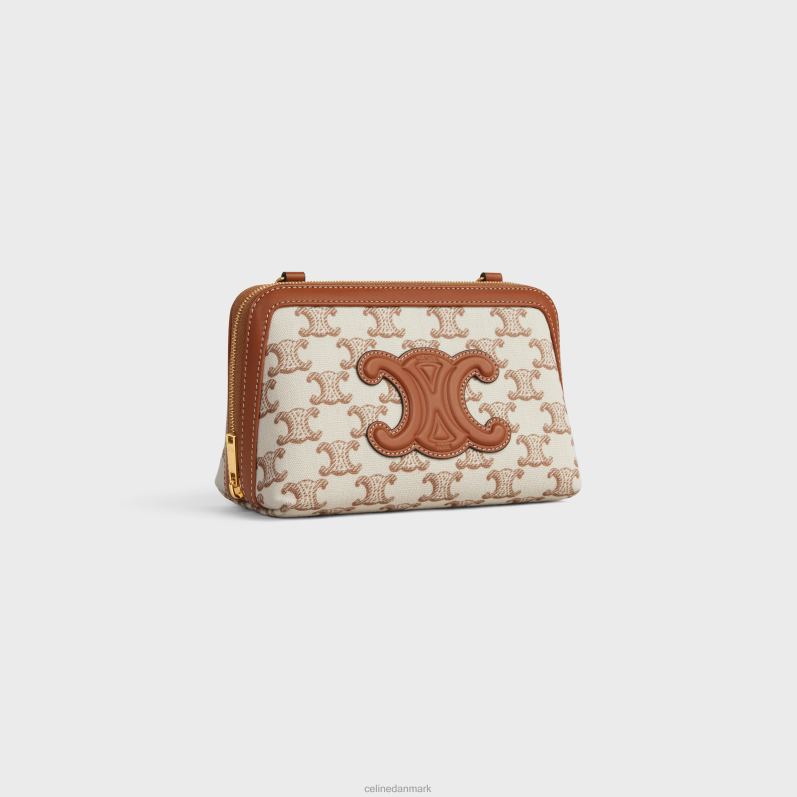 CELINE Kvinder clutch på kæde cuir triomf i tekstil med triomf print & kalveskind F44FV337 tilbehør hvid