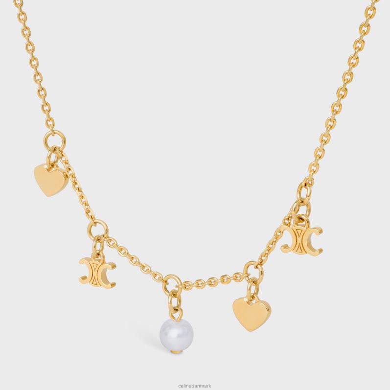 CELINE Kvinder coeur charms halskæde i messing med guld finish & harpiks perle F44FV1356 tilbehør guld/elfenben
