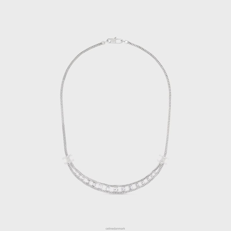 CELINE Kvinder daisy kort halskæde i messing med rhodium finish & strass F44FV1354 tilbehør sølv