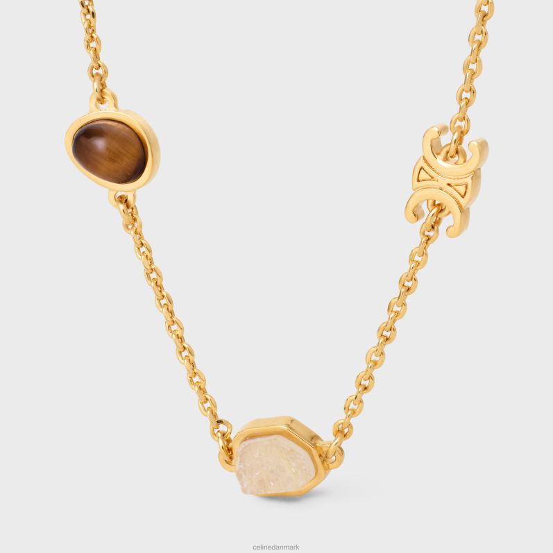 CELINE Kvinder triomphe indie armbånd i messing med finish, rutileret quartz, pink quartz tiger øje F44FV1287 tilbehør guld og flerfarvet